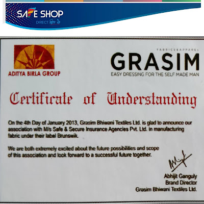 SAFE SHOP COMPANY GRASIM CERTIFICATE