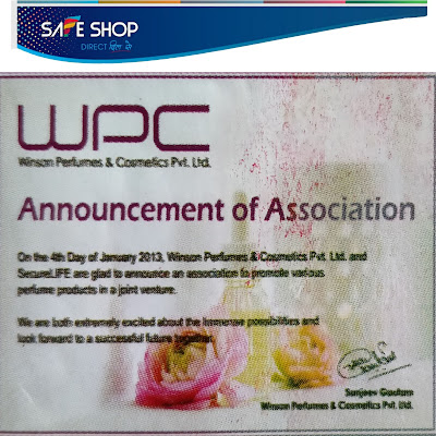 SAFE SHOP WILSON PERFUMES & COSMETICS PVT.LTD CERTIFICATE