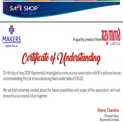 SAFE SHOP RAYMOND COMPANY CERTIFICATE
