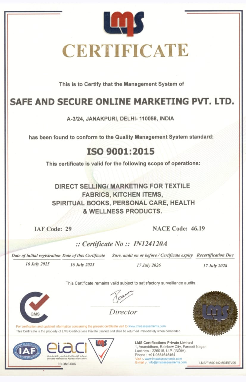 SAFE SHOP INDIA PVT LTD CO. ISO CERTIFICATE